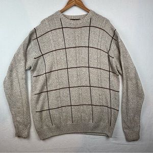 Studio Bill Blass Loose Grid Ribbed Knit Crewneck Sweater
